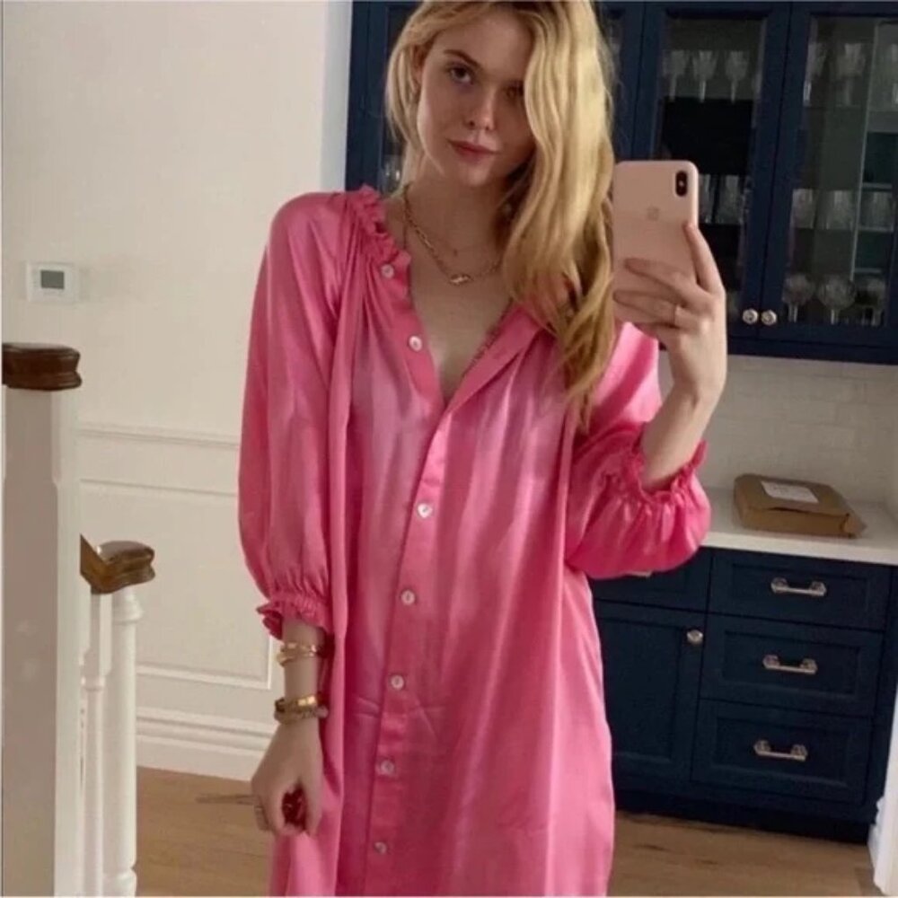 ❌ SOLD ❌ Sleeper Zephyr Ruffled Off-the-shoulder Silk Pink Robe